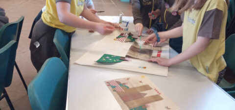 Brownies creating their collage